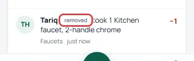 One Activity line with a removed tag beside the person's name.
