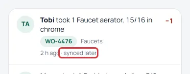 One Activity line with "synced later" ringed.