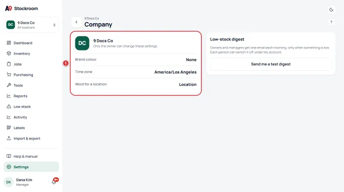 The Company screen as a manager sees it: the same facts with nothing to press.