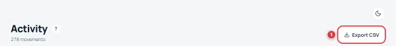 The top of Activity with Export CSV marked.