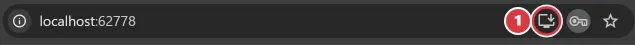 The address bar of Chrome on a computer, with the install icon, a monitor with a down arrow, marked 1.