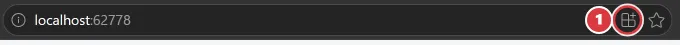 The address bar of Microsoft Edge on a computer, with the install icon, a square with a plus, marked 1.