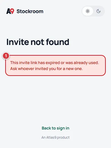 An invite link that no longer works: the page says Invite not found and This invite link has expired or was already used.